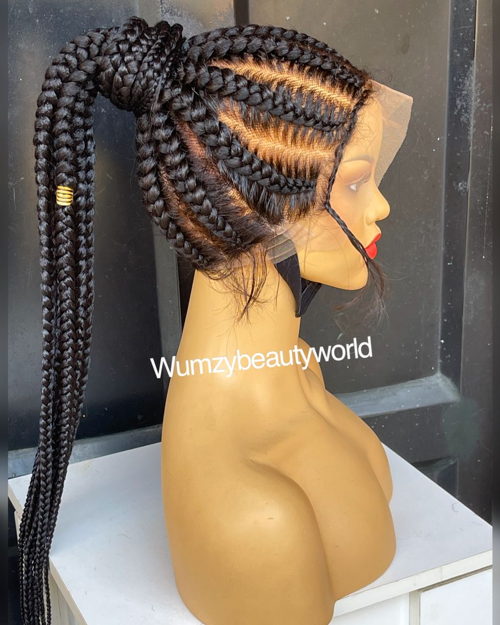 Braided wig: Handmade cornrow feedin braids with lace frontal.Preorder  2-3WEEKS